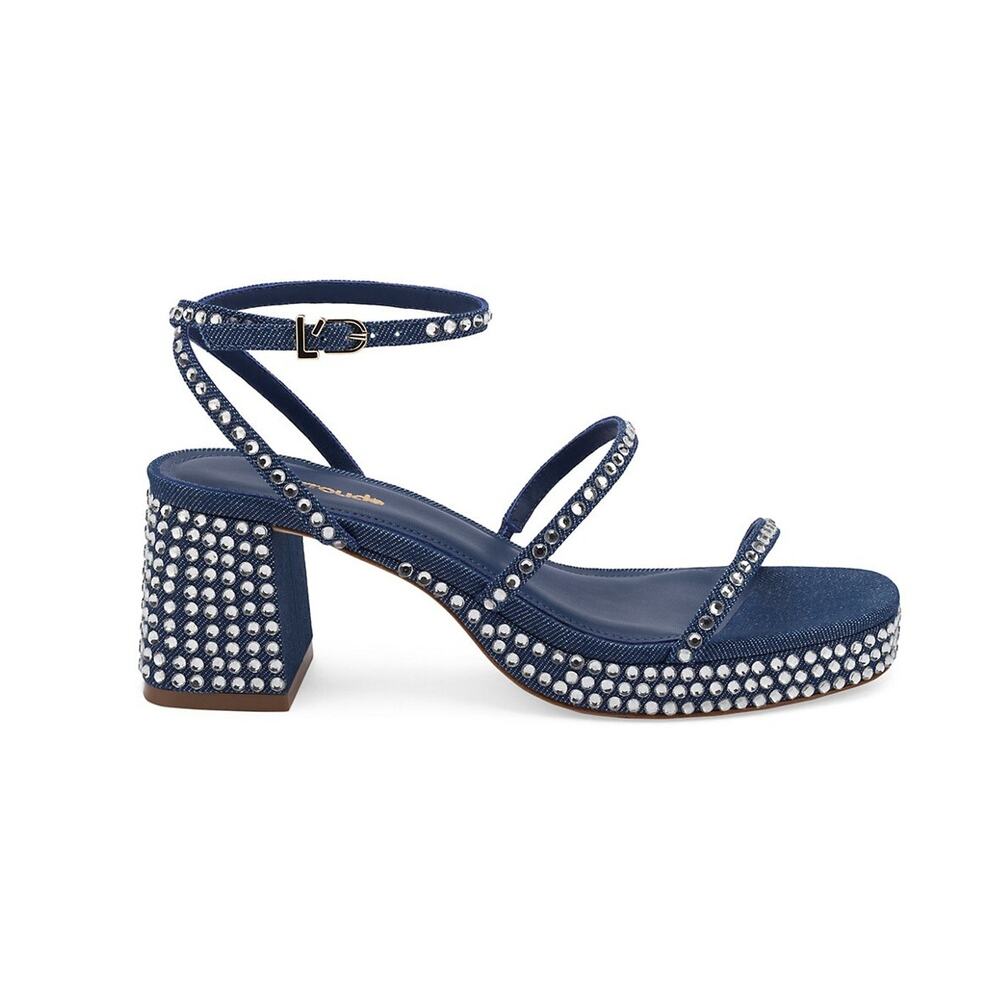 Larroude Sparkling Blue Gio Platform Sandals Size 7